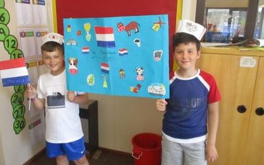 Welkom in Nederland!-The Oaks representing Holland on School Games Day.