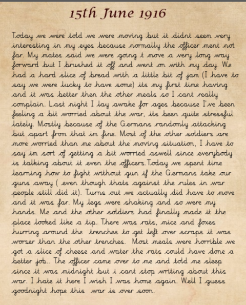 Life In The Trenches WW1 Diary Entries Windy Nook Primary School