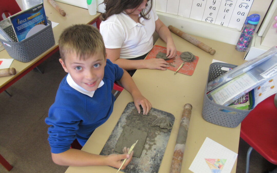 Roman mosaic tiles in LKS2